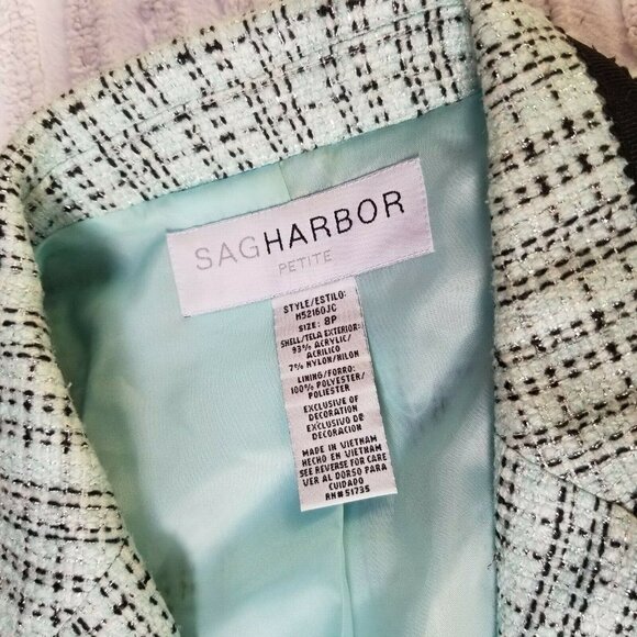 Sag Harbor Womens 8P Light Blue Plaid Metallic Tweed Baler Jacket Three-Button - Picture 5 of 7